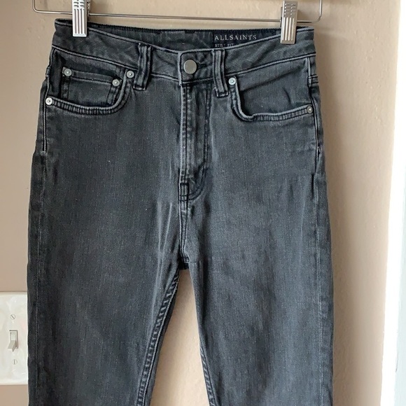 ALL SAINTS Faded Black Slim Jeans with Frayed Hem - Picture 2 of 9